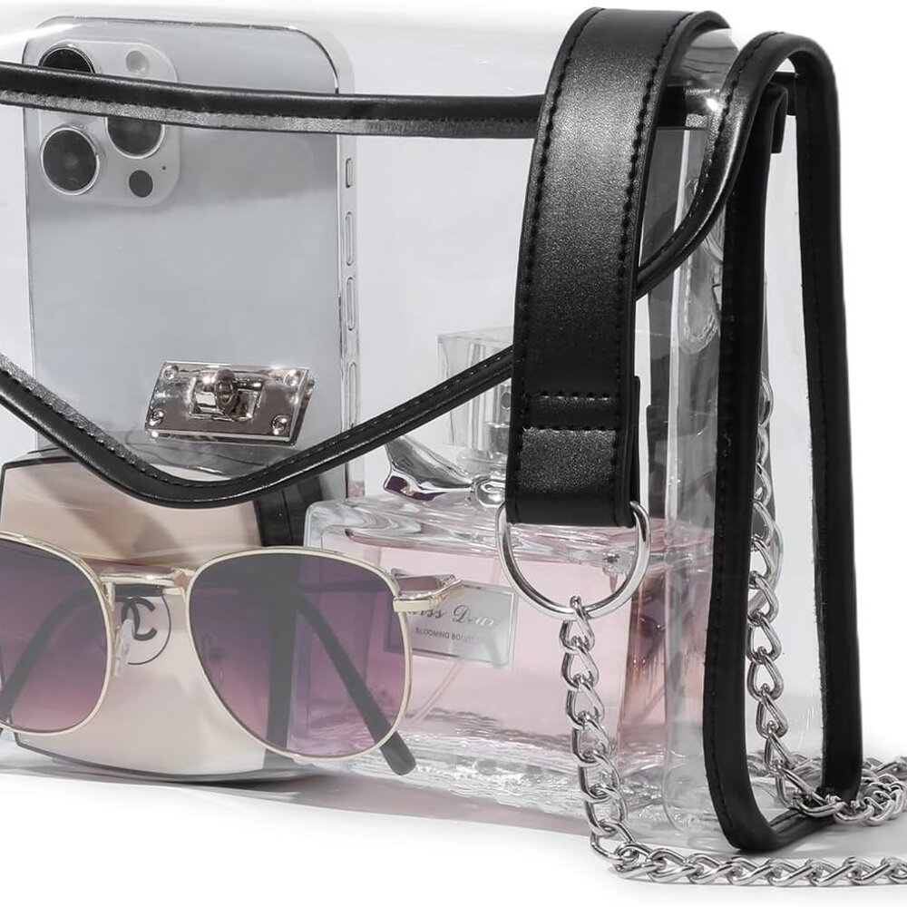 Clear Purse for Women Stadium Approved, Clear Crossbody Bag with Leather Edging